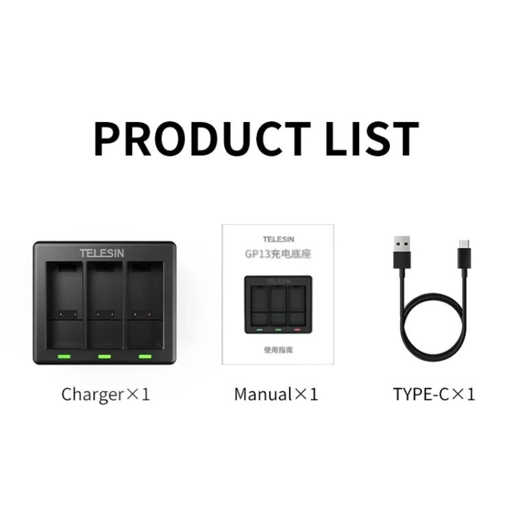 For GoPro HERO13 Black TELESIN 3 Slots Charging Base Action Camera Accessories(Black) - free shipping - PMC Jewellery - Order now!