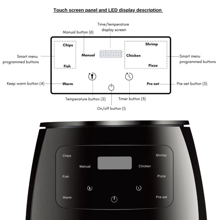 6L 1400W Air Fryer Household Large Capacity French Fry Maker Multifunctional Electric Fryer, Color: Black US Plug