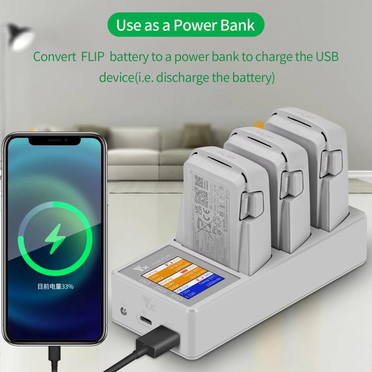 For DJI Flip Drone YX 3-Channel Battery Charger with Color LCD Screen Smart Charging Hub
