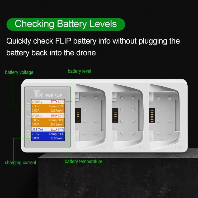 For DJI Flip Drone YX 3-Channel Battery Charger with Color LCD Screen Smart Charging Hub