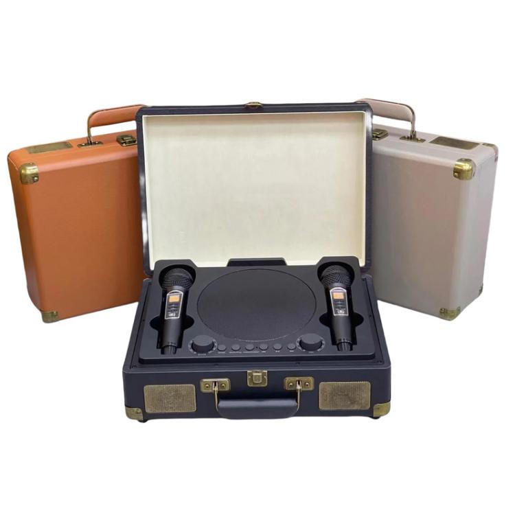 SDRD Wooden Box Karaoke Machine With Wireless Dual Mics All-In-One Speaker System Supports U Disk/TF Card(Brown) - free shipping - PMC Jewellery - Order now!