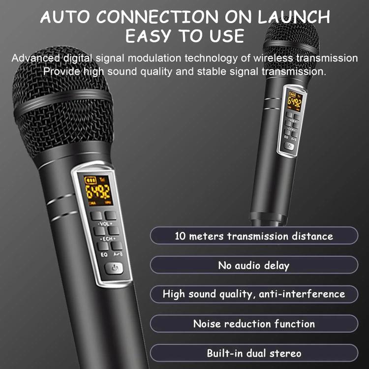SDRD Wooden Box Karaoke Machine With Wireless Dual Mics All-In-One Speaker System Supports U Disk/TF Card(Gray) - free shipping - PMC Jewellery - Order now!