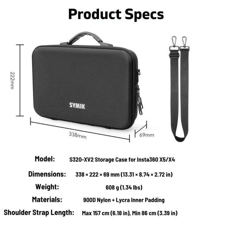 For Insta360 X5 / X4 Camera SYMIK Large Capacity Storage Bag Handbag Messenger Carrying Case(Black) - free shipping - PMC Jewellery - Order now!