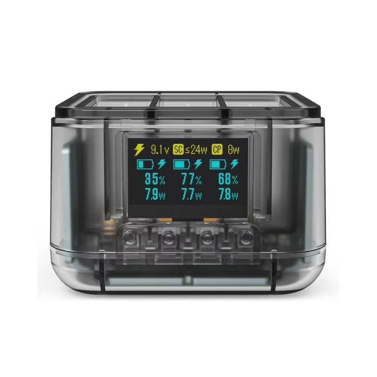 For GoPro HERO13 Black Triple Battery Charger Smart Charging Dock With OLED Display(Transparent Black)
