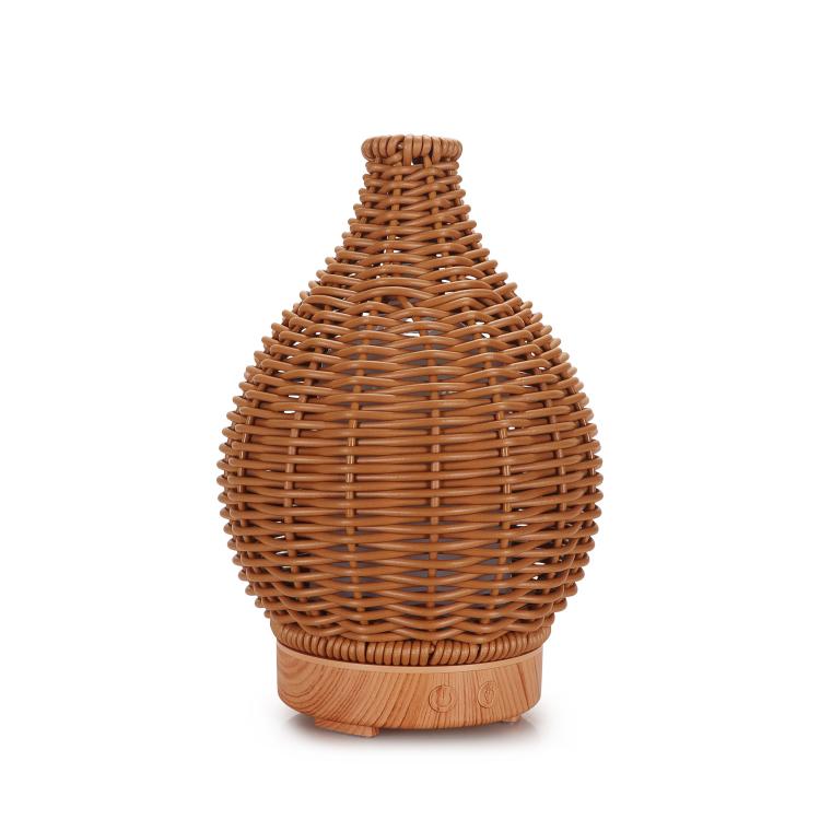 24V EU Plug 100ML Hollow Rattan Ultrasonic Humidifier & Aromatherapy Diffuser with 7-Color LED Lights(Light Wood Grain)