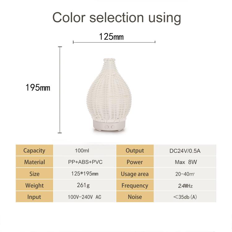24V EU Plug 100ML Hollow Rattan Ultrasonic Humidifier & Aromatherapy Diffuser with 7-Color LED Lights(White) - free shipping - PMC TechLife - Order now!