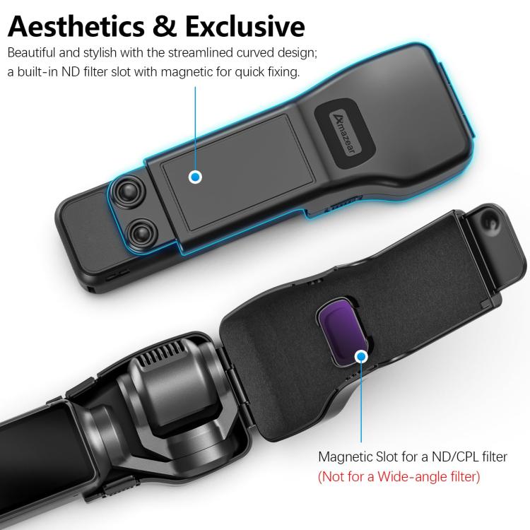 For DJI Osmo Pocket 3 Amazear Protective Case All-in-One Anti-Scratch Cover with Built-in Filter Slot(Black)