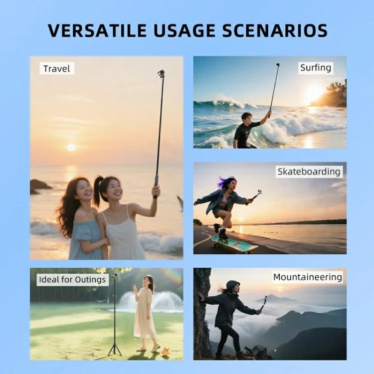 Flymile 1.4m Extendable Selfie Stick Tripod For Action Cameras One-Button Quick Setup Monopod With Wide-Angle View - free shipping - PMC Jewellery - Order now!