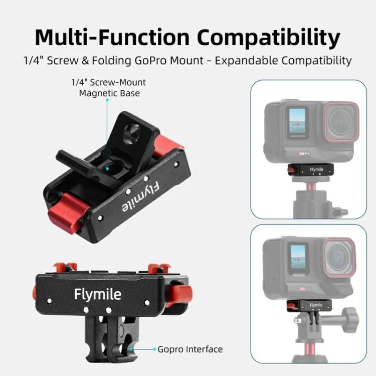 Flymile Magnetic Quick-Release Base 1/4 Inch Thread Foldable Extension Kit for Insta360 Ace Pro 2/Ace Pro/Ace/X5/X4/X3/X2(Black)