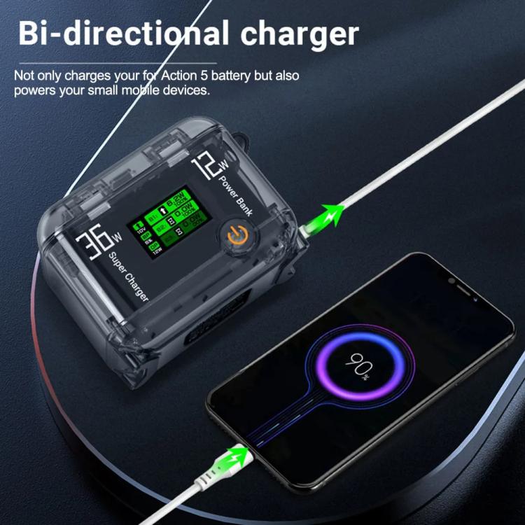 CYNOVA Fast Charging Hub for DJI Osmo 360/Action 5 Pro/4/3 With 1.14 inch TFT LCD Display(Translucent)