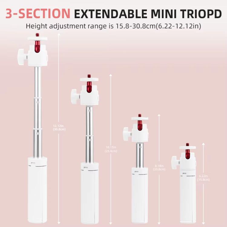 Flymile 15.8-30.8cm Tripod Selfie Stick for Action Cameras With 360-degree Adjustable Ball Head & Cold Shoe(White) - free shipping - PMC Jewellery - Order now!