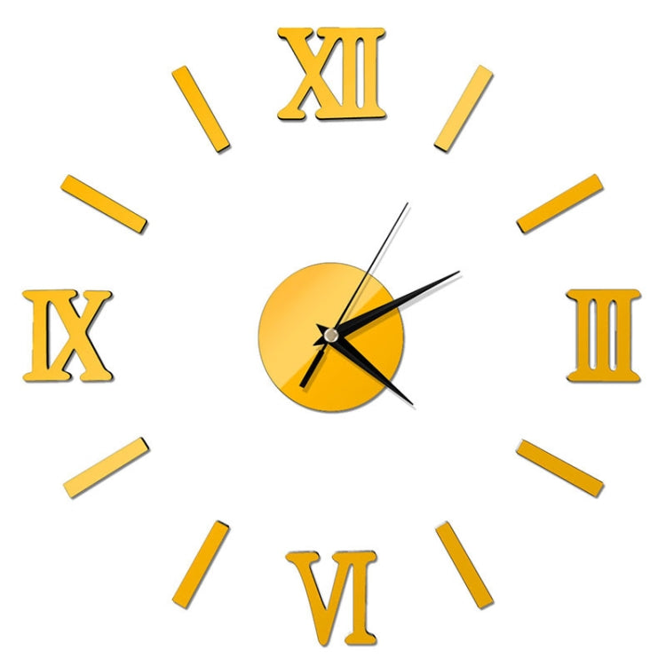 Modern DIY Indoor Roman Wall Clock Mirror Effect 3D Wall Sticker(Gold)