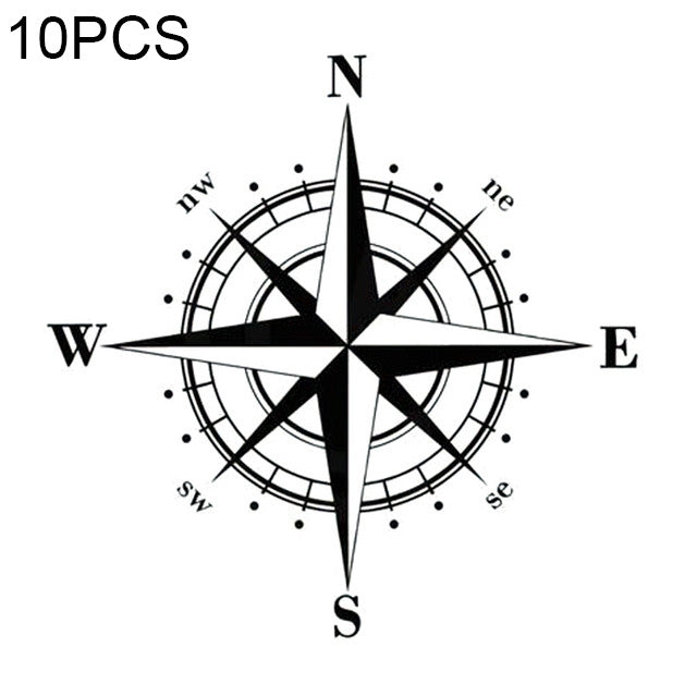 10 PCS Art Design Vinyl NSWE Compass Car Stickers Decals, White + Black