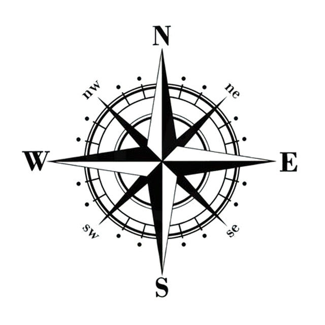 10 PCS Art Design Vinyl NSWE Compass Car Stickers Decals, White + Black