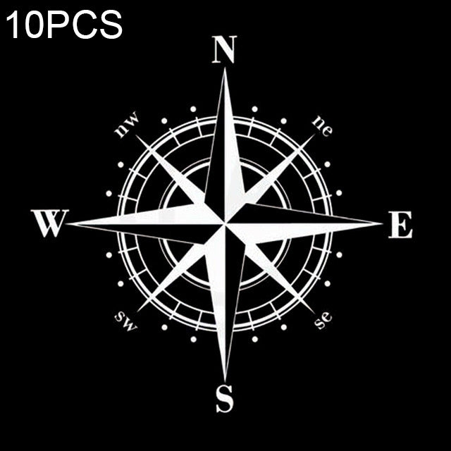 10 PCS Art Design Vinyl NSWE Compass Car Stickers Decals, Black + White