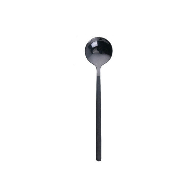 Mini Accessories Coffee Spoon Kitchen Dessertspoon Dining Round Shape Coffee Stainless Steel Home, Size:13cm(Black)