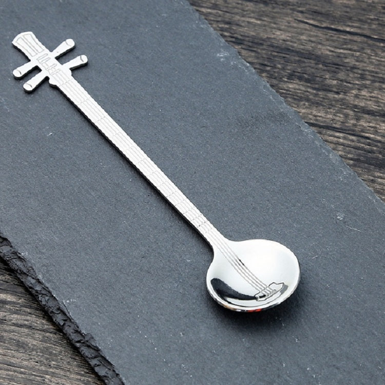 Stainless Steel Coffee Mixing Spoon Creative Musical Instrument Shape Spoon, Style:Yueqin, Color:Silver