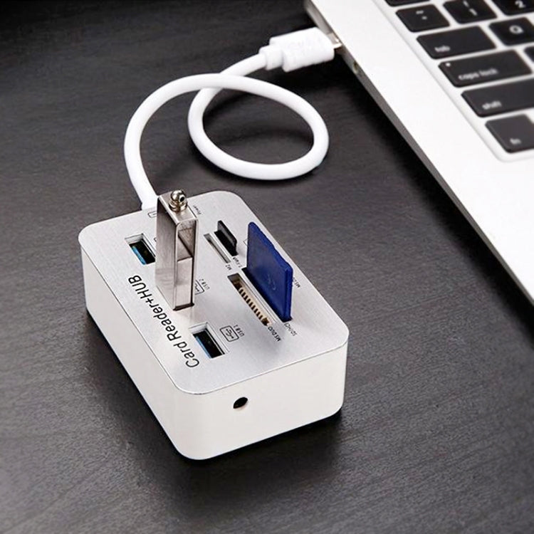 USB 3.1 Type-C COMBO 3 Ports HUB + MS DUO / SD(HC) / M2 / T-Flash Card Reader with LED Indication(Silver) - Card Reader by PMC Jewellery | Online Shopping South Africa | PMC Jewellery | Buy Now Pay Later Mobicred