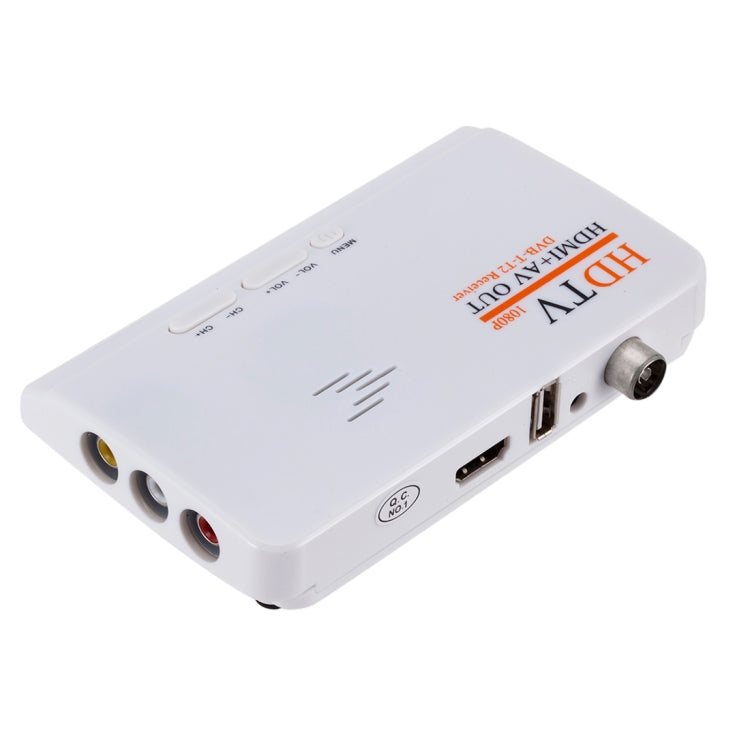 HDMI+AV OUT 1080P Digital Satellite Receiver HD TV DVB-T-T2 TV Box AV Tuner Combo Converter with Remote Control, Support MPEG4(White)