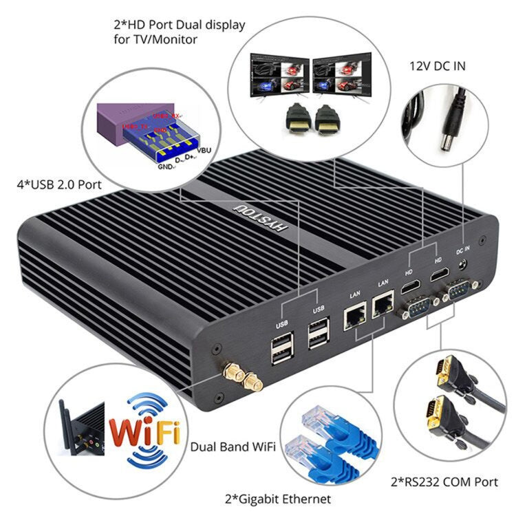HYSTOU P05B-I7-5500U-2C Fanless Mini PC Intel Core i7 5500u Processor Quad Core up to 2.4GHz, RAM: 8G, ROM: 256G, Support Win 7 / 8 / 10 / Linux(Black) - free shipping - PMC Jewellery - Order now!