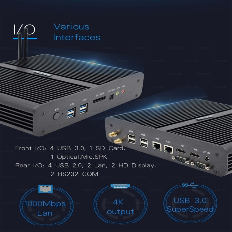 HYSTOU P05B-I3-5005U-2C Fanless Mini PC Intel Core i3 5005u Processor Quad Core up to 2.0GHz, RAM: 16G, ROM: 256G, Support Win 7 / 8 / 10 / Linux(Black) - free shipping - PMC Jewellery - Order now!
