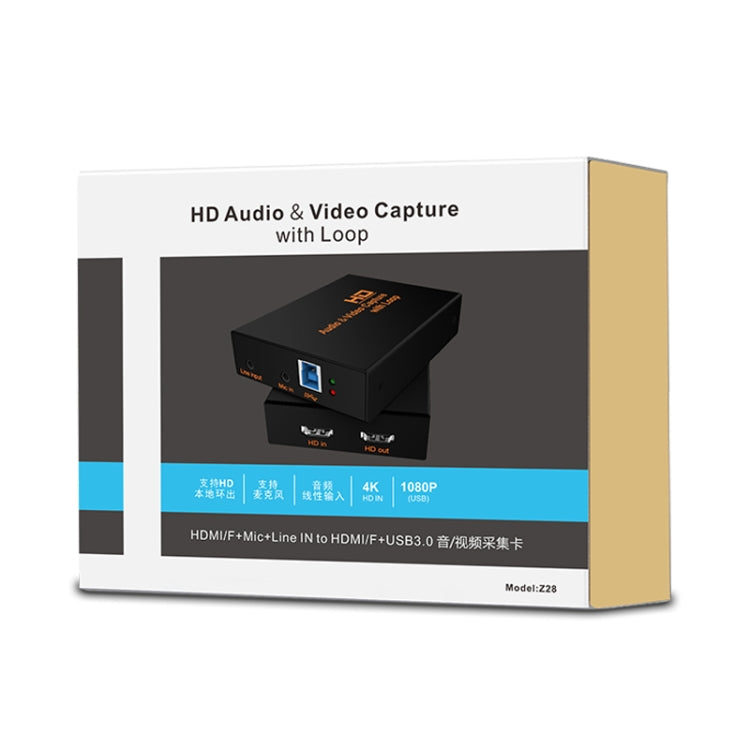 Z28 Professional HDMI Female + Mic + Line In to HDMI Female USB 3.0 Video Audio Capture Box(Black)