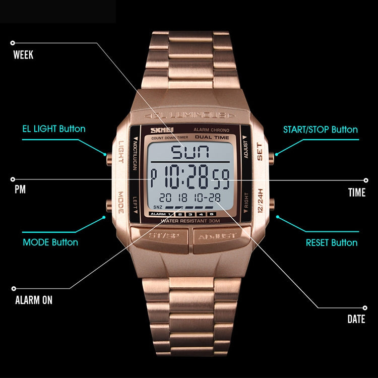 SKMEI 1381 Multifunctional Men Outdoor Business Sport Noctilucent Waterproof Digital Wrist Watch(Silver) - free shipping - PMC Jewellery - Order now!