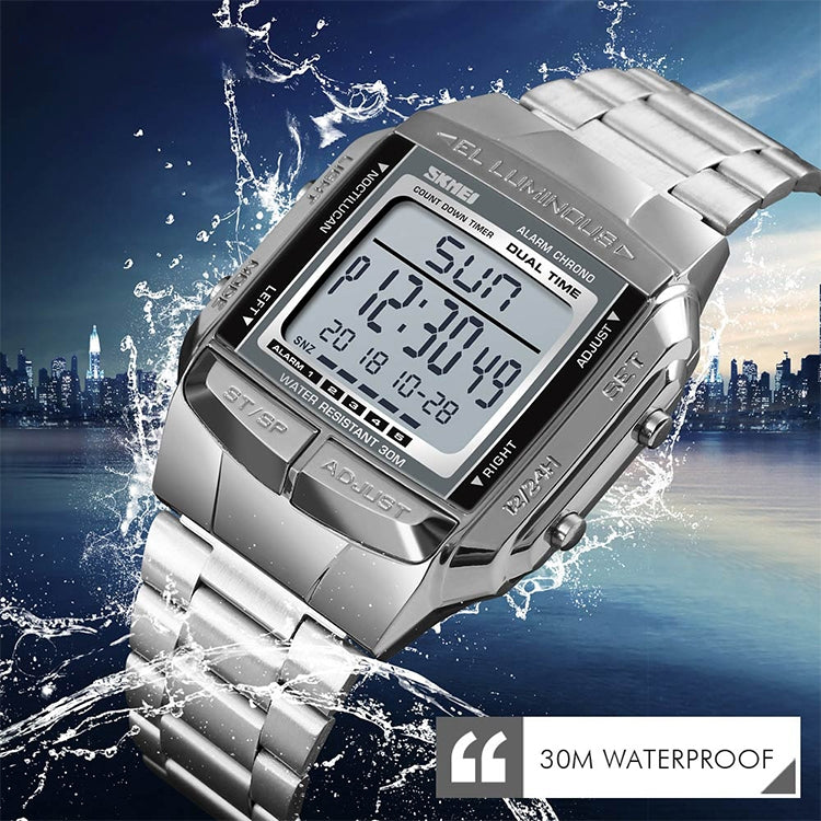 SKMEI 1381 Multifunctional Men Outdoor Business Sport Noctilucent Waterproof Digital Wrist Watch(Silver) - free shipping - PMC Jewellery - Order now!