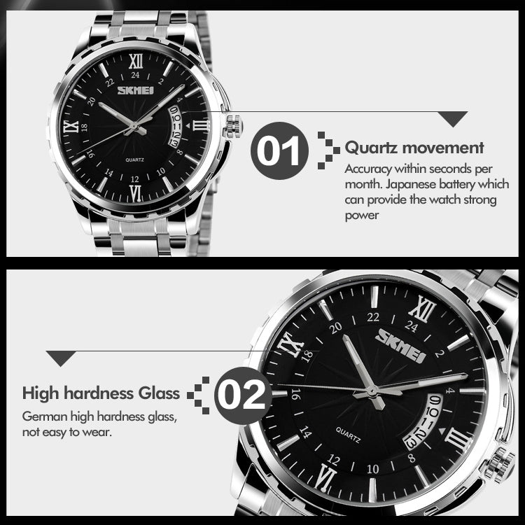 SKMEI 9069 Multifunctional Outdoor Fashion Business Waterproof Silver Shell Quartz Wrist Watch(Gold) - free shipping - PMC Jewellery - Order now!