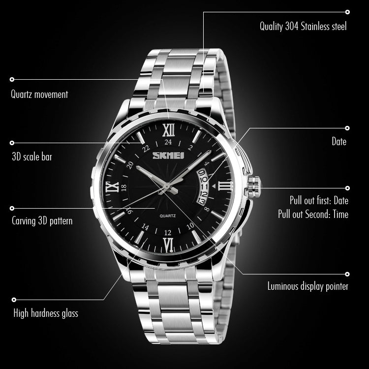SKMEI 9069 Multifunctional Outdoor Fashion Business Water-resistant Silver Shell Quartz Wrist Watch(Blue)