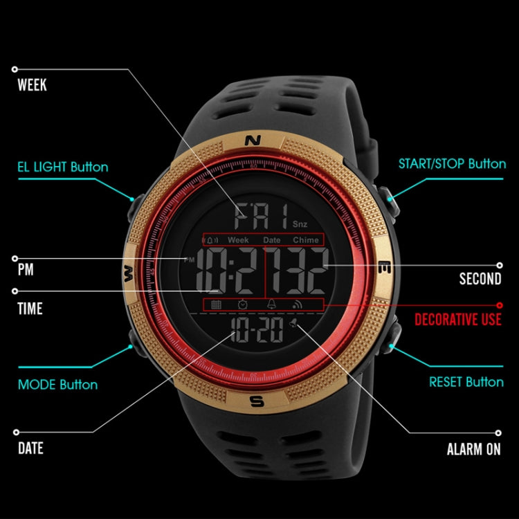 SKMEI 1251 Men Fashionable Outdoor 50m Water-resistant Sports Watch Digital Watch with PU Watchband(Grey)