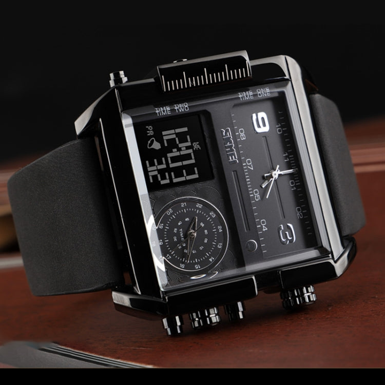 SKMEI 1391 Multifunctional Men Business Digital Watch 30m Water-resistant Square Dial Wrist Watch with Leather Watchband(Black+Coffee)