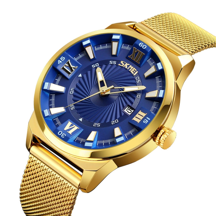 SKMEI 9166 Fashion Men Business Watch 30m Water-resistant Metal Quartz Wristwatch(Blue)