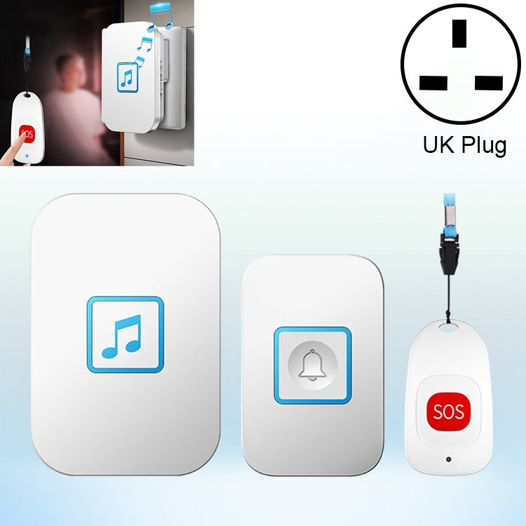 CACAZI C86 Wireless SOS Pager Doorbell Old man Child Emergency Alarm Remote Call Bell, UK Plug(White)