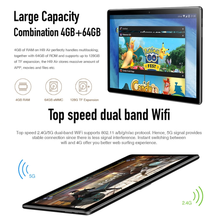 CHUWI Hi9 Air Phone Call Tablet PC, 10.1 inch, 4GB+64GB, Android 8.0, MTK (Helio X27) Deca Core up to 2.1GHz, Support OTG, FM, Bluetooth, Dual Band WiFi, Network: 4G(Black)
