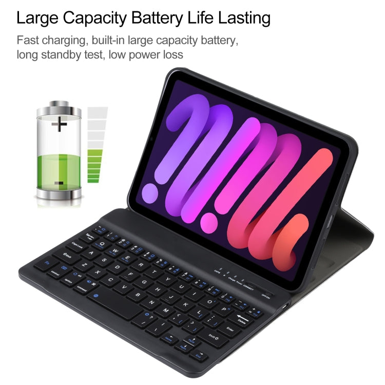 A06 Detachable Lambskin Texture Ultra-thin TPU Bluetooth Keyboard Leather Tablet Case with Stand For iPad mini 6 (Black)
