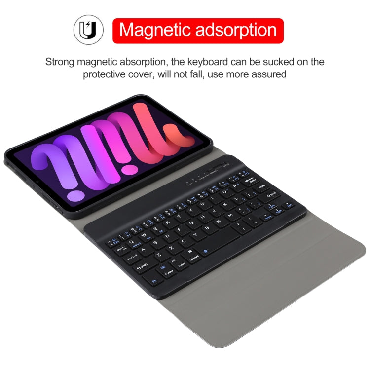 A06 Detachable Lambskin Texture Ultra-thin TPU Bluetooth Keyboard Leather Tablet Case with Stand For iPad mini 6 (Black)