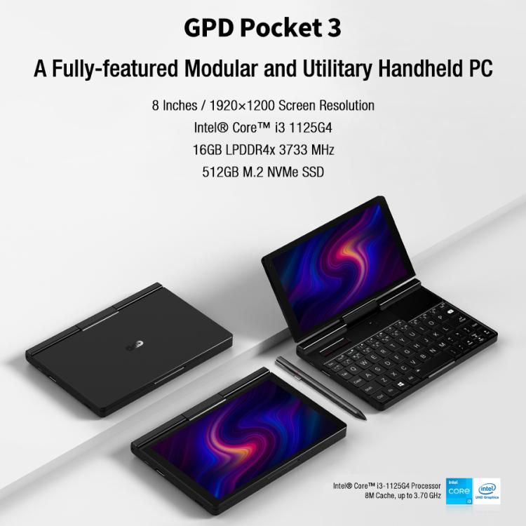 GPD Pocket 3 Handheld PC, 16GB+512GB, 8 inch Windows 11 Home Intel Core i3-1125G4, EU Plug - free shipping - PMC Jewellery - Order now!