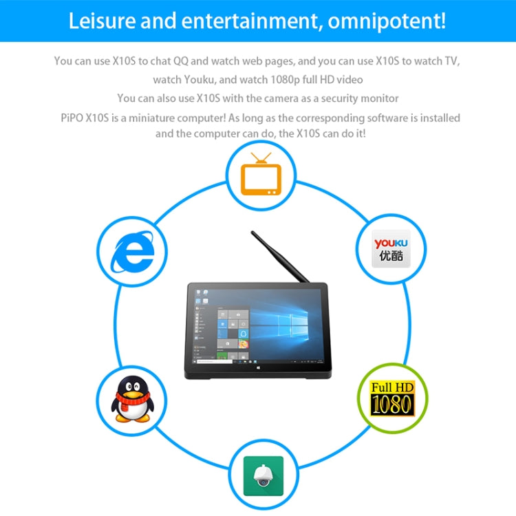 PiPo H10PRO All-in-One Mini PC, 10.1 inch, 8GB+128GB, Windows 10 Intel Celeron J4125 Quad Core up to 2.7GHz, Support WiFi & BT & TF Card & HDMI & RJ45, US Plug(Black) - free shipping - PMC Jewellery - Order now!