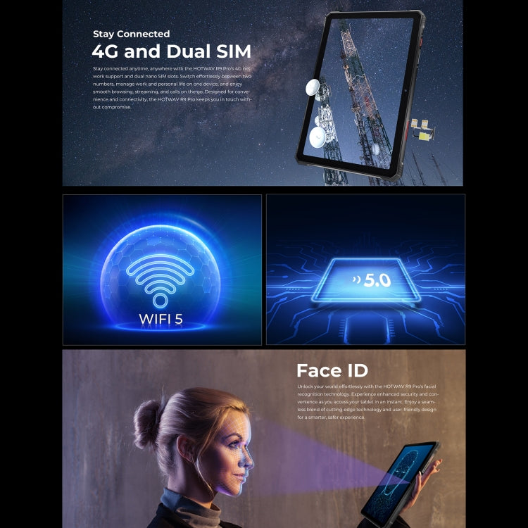 HOTWAV Tab R9 Pro IP68/IP69K Rugged Tablet, 6GB+256GB, 11 inch Android 14 Unisoc T606 Octa Core 4G Network, Global Version with Google Play, EU Plug (Black Red) - free shipping - PMC TechLife - Order now!