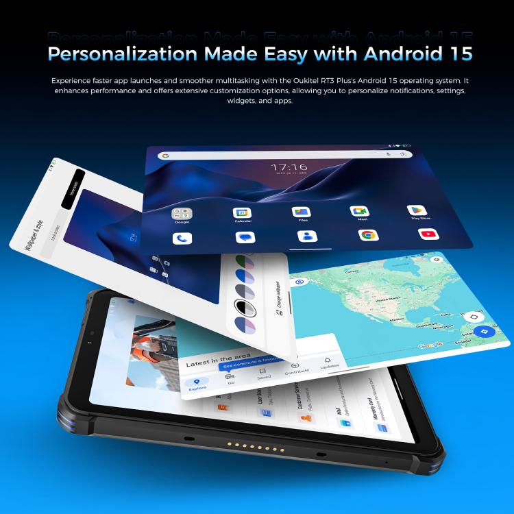 OUKITEL RT3 Plus 4G Network IP68/IP69K Rugged Tablet, 4GB+128GB, 8.0 inch Android 15 MediaTek G81 Octa-Core Support Dual SIM, EU Plug (Black)