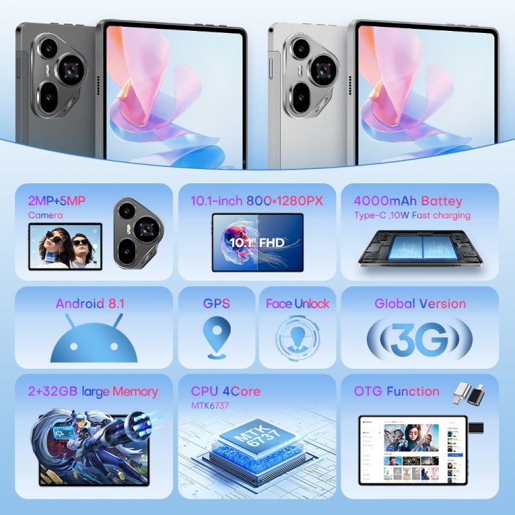 Pad7 Ultra 10.1 inch 3G Phone Call Tablet PC, 2GB+32GB, Android 8.1 MTK6737 Quad Core, AU Plug (Black) - free shipping - PMC Jewellery - Order now!