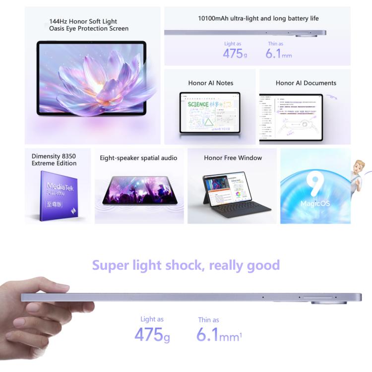 Honor Pad V9 WiFi Tablet PC, 11.5 inch 8GB+128GB MagicOS 9.0 Dimensity 8350 Ultra Octa Core (Grey)