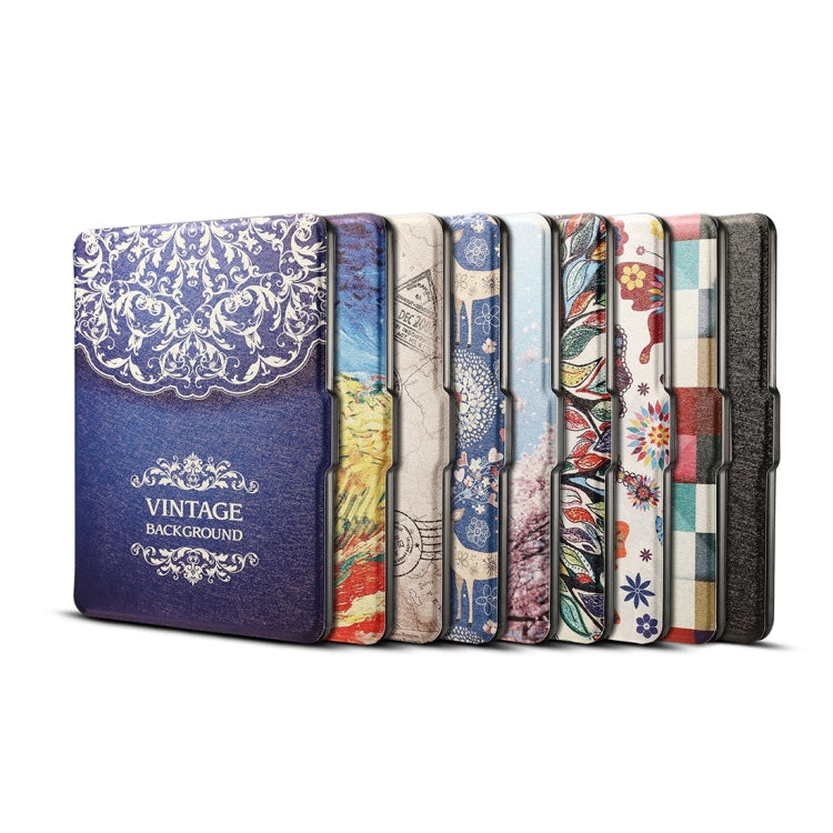 European Flower Vine Print Horizontal Flip PU Leather Protective Case for Amazon Kindle Paperwhite 1 & 2 & 3 with Sleep / Wake-up