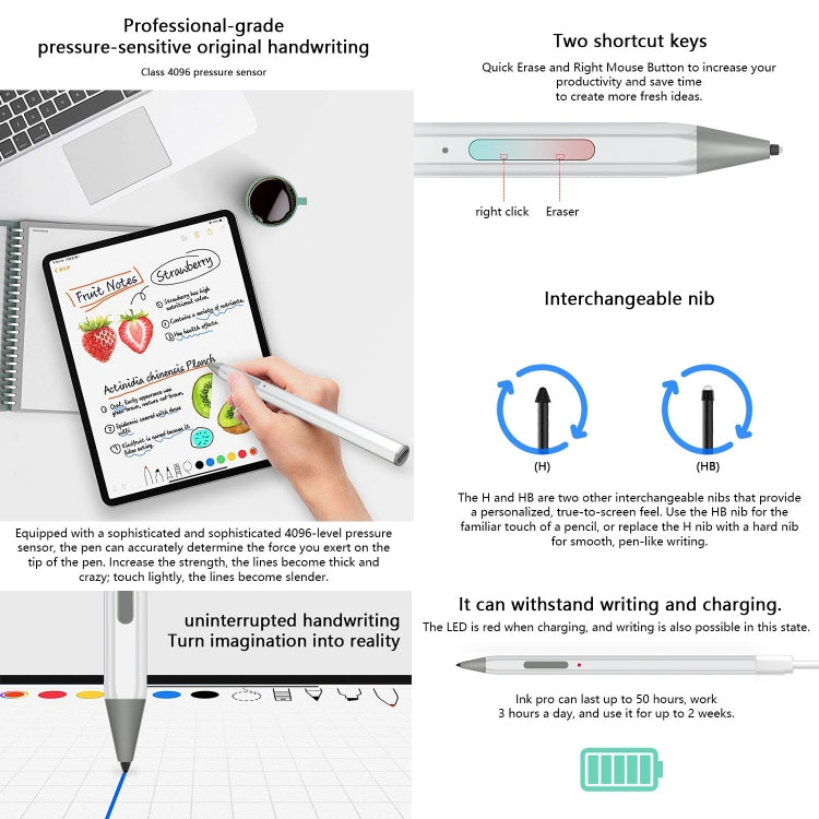 WR18 4096 Micro USB Pressure-Sensitive Stylus Pen(Silver)