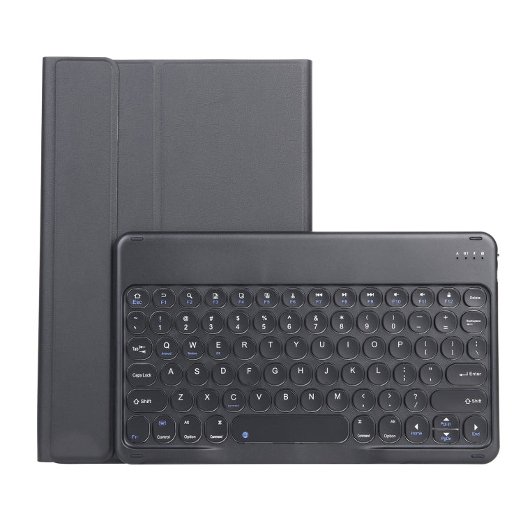YAK10 2 in 1 Detachable Round Keycap Bluetooth Keyboard + Lambskin Texture TPU Protective Leather Tablet Case with Holder for Lenovo Qitian K10 TB-X6C6X(Black)