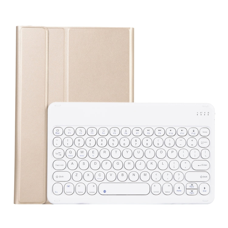 YAK10 2 in 1 Detachable Round Keycap Bluetooth Keyboard + Lambskin Texture TPU Protective Leather Tablet Case with Holder for Lenovo Qitian K10 TB-X6C6X(Gold)