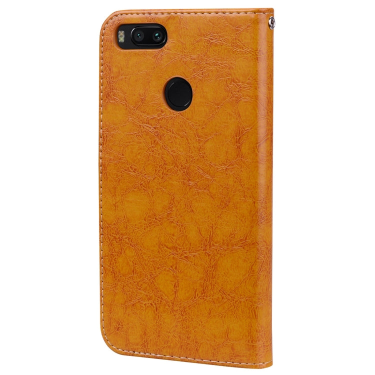 For Xiaomi Mi A1 & 5X Business Style Oil Wax Texture Horizontal Flip Leather Case with Holder & Card Slots & Wallet & Lanyard(Yellow)