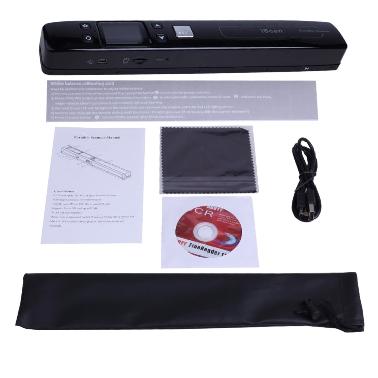 iScan02 Double Roller Mobile Document Portable Handheld Scanner with LED Display, Support 1050DPI / 600DPI / 300DPI / PDF / JPG / TF(Black)
