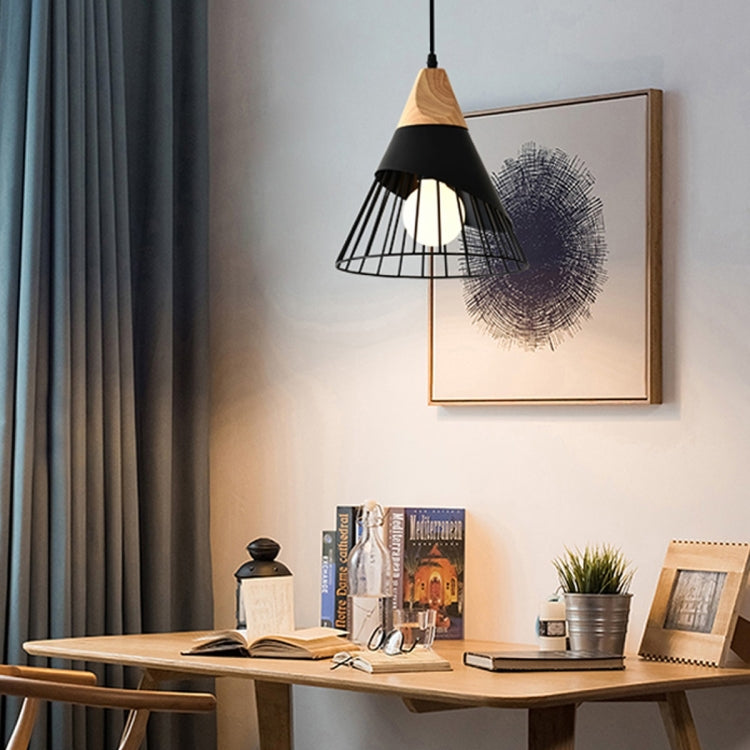 E27 Modern Lighting Iron Solid Wood Pendant Light Hanging Lamp (Black) - free shipping - PMC Jewellery - Order now!